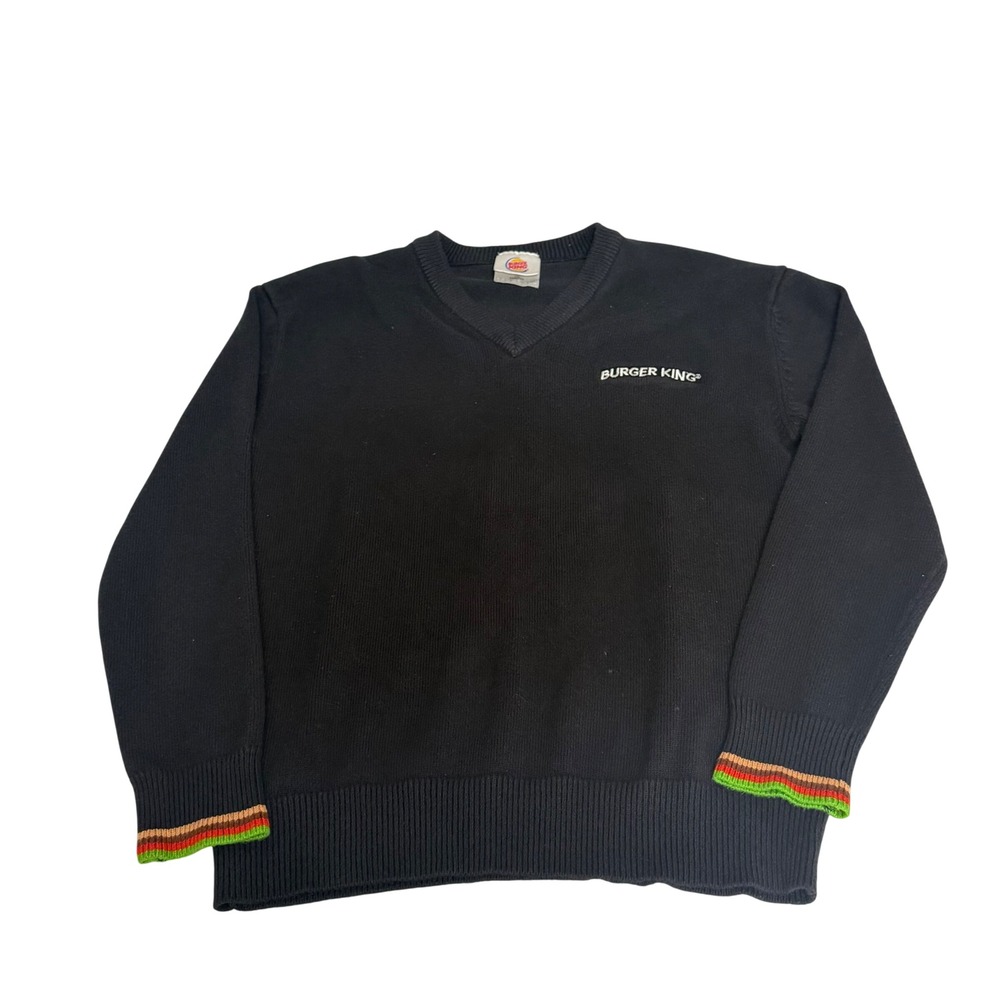 Burger King WF Manager Sweater Black V-Neck Pullover Logo 2000s Y2K Mens Small